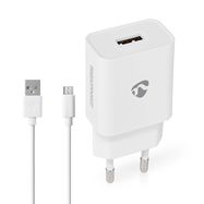 Wall Charger | 12 W | Quick charge feature | 2.4 A | Number of outputs: 1 | USB-A | Micro USB (Loose) Cable | 1.00 m | Single Voltage Output | White