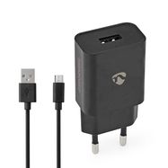 Wall Charger | 12 W | Quick charge feature | 1x 2.1 A | Number of outputs: 1 | USB-A | Micro USB (Loose) Cable | 1.00 m | Single Voltage Output | Black