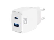 USB charger, 1 x USB-C, 1 x USB-A, Power Delivery function, 20W, 1.7A, white