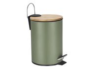 Pedal bin - 3 l - Green metal - Bamboo lid