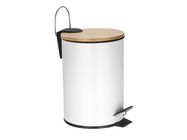 Pedal bin - 3 l - White metal - Bamboo lid