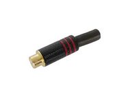 RCA PLUG FEMALE - GOLD TIP - BLACK METAL HOUSING - RED