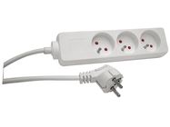 3-WAY SOCKET-OUTLET - 1.5 m CABLE - WHITE  - FRENCH SOCKET