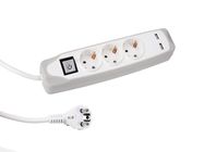 3-WAY SOCKET OUTLET WITH SWITCH - 2 USB PORTS - 1.5 m CABLE - GREY/WHITE - SCHUKO