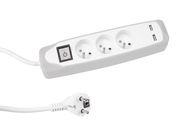 3-WAY SOCKET OUTLET WITH SWITCH - 2 USB PORTS - GREY/WHITE - 1.5 m CABLE - FRENCH SOCKET