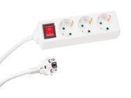 3-WAY SOCKET-OUTLET WITH SWITCH - 3 m CABLE - WHITE - SCHUKO