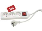 3-WAY SOCKET-OUTLET WITH SWITCH - 3 m CABLE - WHITE - FRENCH SOCKET