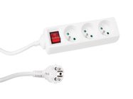3-WAY SOCKET-OUTLET WITH SWITCH - 3 m CABLE - WHITE - FRENCH SOCKET