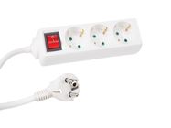 3-WAY SOCKET-OUTLET WITH SWITCH - 1.5 m CABLE - WHITE - SCHUKO