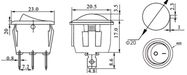 Rocker switch; ON-ON, fixed, 3pins, round grey, 22mm