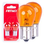 Halogen bulbs PY21W BA15S 12V AMBER 2pcs blister, AMiO