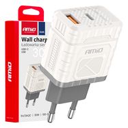 Wall charger Quick Charge GaN 30W USB-A + USB-C AMIO-04286, AMiO