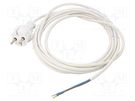 Cable; 2x1mm2; CEE 7/17 (C) plug,wires; PVC; 5m; white; 16A; 250V JONEX