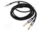 Cable; Jack 3.5mm 3pin plug,Jack 6,3mm plug x2; 2m; black; PVC VENTION