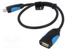 Cable; OTG,USB 2.0; USB A socket,USB B micro plug; 0.25m; black VENTION