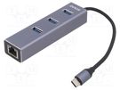 USB to Fast Ethernet adapter with USB hub; USB 3.1; PnP; grey SAVIO