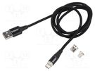 Cable; magnetic,USB 2.0; 1m; black; 480Mbps; textile; 3A SAVIO