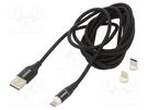 Cable; magnetic,USB 2.0; 2m; black; 480Mbps; textile; 3A SAVIO