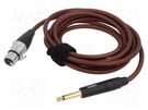 Cable; Jack 6,3mm 2pin plug,XLR female 3pin; 3m; brown; 0.25mm2 TASKER