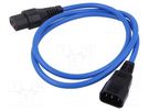 Cable; IEC C13 female,IEC C14 male; PVC; 1m; blue; 10A; 250V IEC LOCK