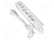 Plug socket strip: protective; Sockets: 4; 230VAC; 10A; white; 3m ORNO