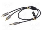 Cable; Jack 3.5mm 3pin plug,RCA plug x2; 0.5m; black-gray; PVC Goobay