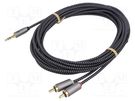 Cable; Jack 3.5mm 3pin plug,RCA plug x2; 3m; black-gray; PVC Goobay
