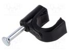 Holder; black; on round cable; 100pcs; with a nail; Ø: 7mm; H: 8.9mm Goobay