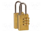 Padlock; shackle,combination code; brass; A: 20mm; B: 21mm; C: 3mm KASP