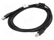 Cable; USB 2.0; USB A plug,USB B plug; gold-plated; 3m; black; Cu LANBERG
