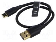 Cable; USB 2.0; USB A plug,USB C plug; gold-plated; 0.25m; black VENTION
