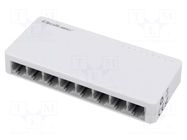 Switch Ethernet; DC socket,RJ45 socket x8; Fast Ethernet; white QOLTEC