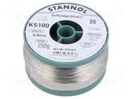 Tin; lead free; Sn95,5Ag3,8Cu0,7; 0.5mm; 0.25kg; reel; 217°C; KS100 STANNOL