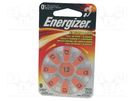 Battery: zinc air (ZnO2); 1.4V; AC13,coin,R754; 280mAh; 8pcs. ENERGIZER
