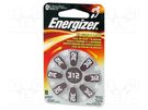Battery: zinc air (ZnO2); 1.4V; AC312,coin,R36; 160mAh; 8pcs. ENERGIZER