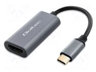 Adapter; HDMI socket,USB C plug; PVC; USB 3.1; 0.17m; black; PnP QOLTEC
