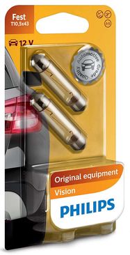 Spuldze 12V 10W SV8.5 Ø11x41mm, PHILIPS, 2gab