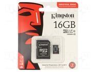 Memory card; industrial; microSDHC,microSDXC; R: 100MB/s; 16GB KINGSTON TECHNOLOGY