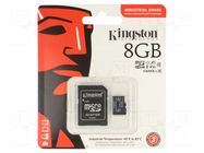 Memory card; industrial; microSDHC,microSDXC; R: 100MB/s; 8GB KINGSTON TECHNOLOGY