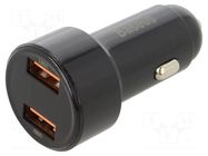 USB power supply; USB A socket x2; Sup.volt: 12÷24VDC; 45W; black BASEUS