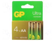 Battery: alkaline; AA; 1.5V; non-rechargeable; 4pcs; ULTRA G-TECH GP