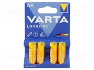 Battery: alkaline; AA; 1.5V; non-rechargeable; 4pcs; LONGLIFE VARTA