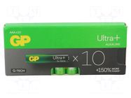 Battery: alkaline; AAA; 1.5V; non-rechargeable; 10pcs. GP