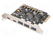 PC extension card: PCIe; USB A x3,USB C socket x2; 10Gbps DIGITUS