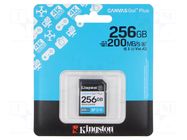 Memory card; SDXC; R: 200MB/s; W: 160MB/s; Class 10 UHS I U3; 256GB KINGSTON TECHNOLOGY