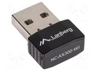 PC extension card: WiFi network; USB A plug; USB 2.0; black LANBERG