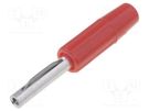 Plug; 4mm banana; 10A; 60VDC; red; non-insulated; for cable; 10mΩ DELTRON