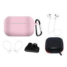 Silicone Case Set for AirPods Pro 2 / AirPods Pro 1 + Case / Ear Hook / Neck Strap / Watch Strap Holder / Carabiner - pink, Hurtel