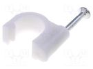 Holder; white; on round cable; 100pcs; with a nail; Ø: 8mm; H: 9.7mm Goobay