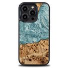 Wood and resin case for iPhone 15 Pro Bewood Unique Uranus - blue and white, Bewood
